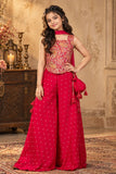 Rani Pink Embroidered Palazzo Set with Dupatta for Girls