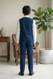 Blue Embroidered 5-Piece Suit Set For Boys