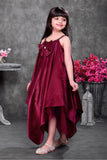 Wine Party Wear High-Low Frock with Bow Detail For Girls
