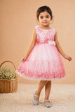 Gajri Pink Sequin Party Wear Frock with Bow For Girls