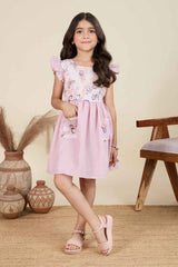 Pink Cotton Frock With Butterfly Print For Girls