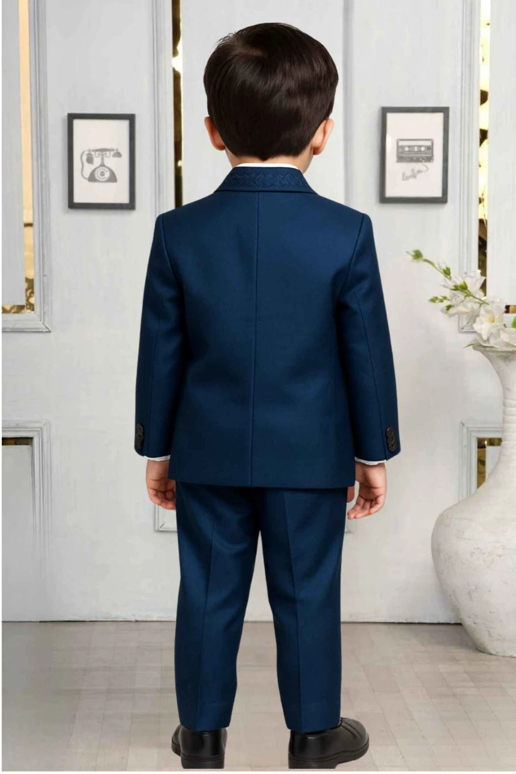 Teal Blue Bead Work Tuxedo With Pant And Waistcoat Set For Boys