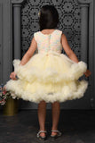 Lemon Yellow Frock With Floral Embellishment For Girls