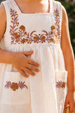 White Floral Embroidered Frock with Pockets