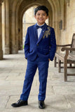 Navy Blue Western Suit With Gold Bead Work For Boys