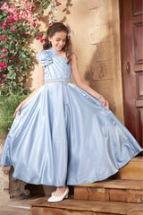 Designer Aqua Blue Floral Embellished And Stone Work Party wear Gown For Girls