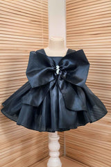 Black Bow Embellished With Pearls Work Frock For Girls