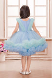 Blue Ruffle Party Frock with Sequins Embellishment For Girls
