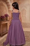 Girls Lavender Embroidered Lehenga Choli Set with Dupatta