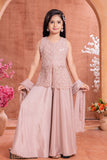 Girls Blush Pink Bead And Sequin Embellished Palazzo Set with Dupatta