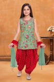 Mint Green Embroidered Patiala And Dupatta For Girls