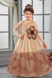 Champagne One-Shoulder Sparkle Party Gown for Girls