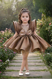 Coffee Brown Statement Bow Party Wear Frock for Girls