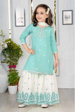 Firozi And White Mirror Embroidery Sharara Set For Girls