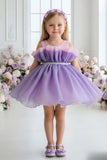 Lavender And Pink Layered Party Frock With Tailback For Girls