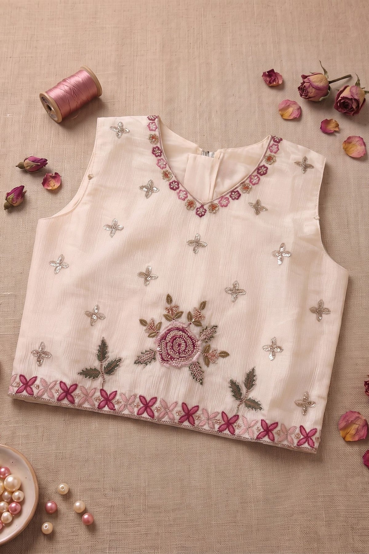 Ivory Embroidered Jacket & Palazzo Set With Designer Jacket