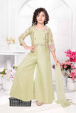Pastel Green Palazzo Set with Embroidered Jacket for Girls