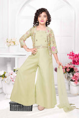 Pastel Green Palazzo Set with Embroidered Jacket for Girls