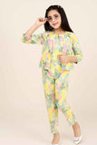 Trendy Multicolor Floral Printed Co Ord Set With Overcoat For Girls