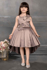 Brown Satin High And Low Frock With Stone Work For Girl