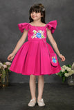Fuchsia Pink Floral Embroidered Frock with Sling Bag For Girls