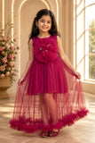 Rani Pink Party Frock with Oversized Floral Appliqué For Girls