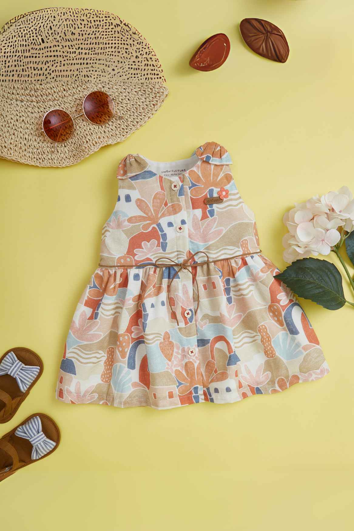 Orange Printed Casual Cotton Frock For Girls