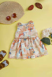 Orange Printed Casual Cotton Frock For Girls