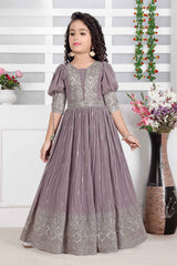 Elegant Mauve Sequins Embroidery Gown For Girls