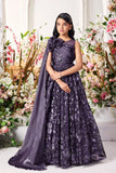 Purple Sequin Party Gown with One-Shoulder Cape & Floral Appliqué For Girls