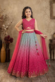 Pink and Aqua Mirror embroidered Lehenga Choli Set with Dupatta