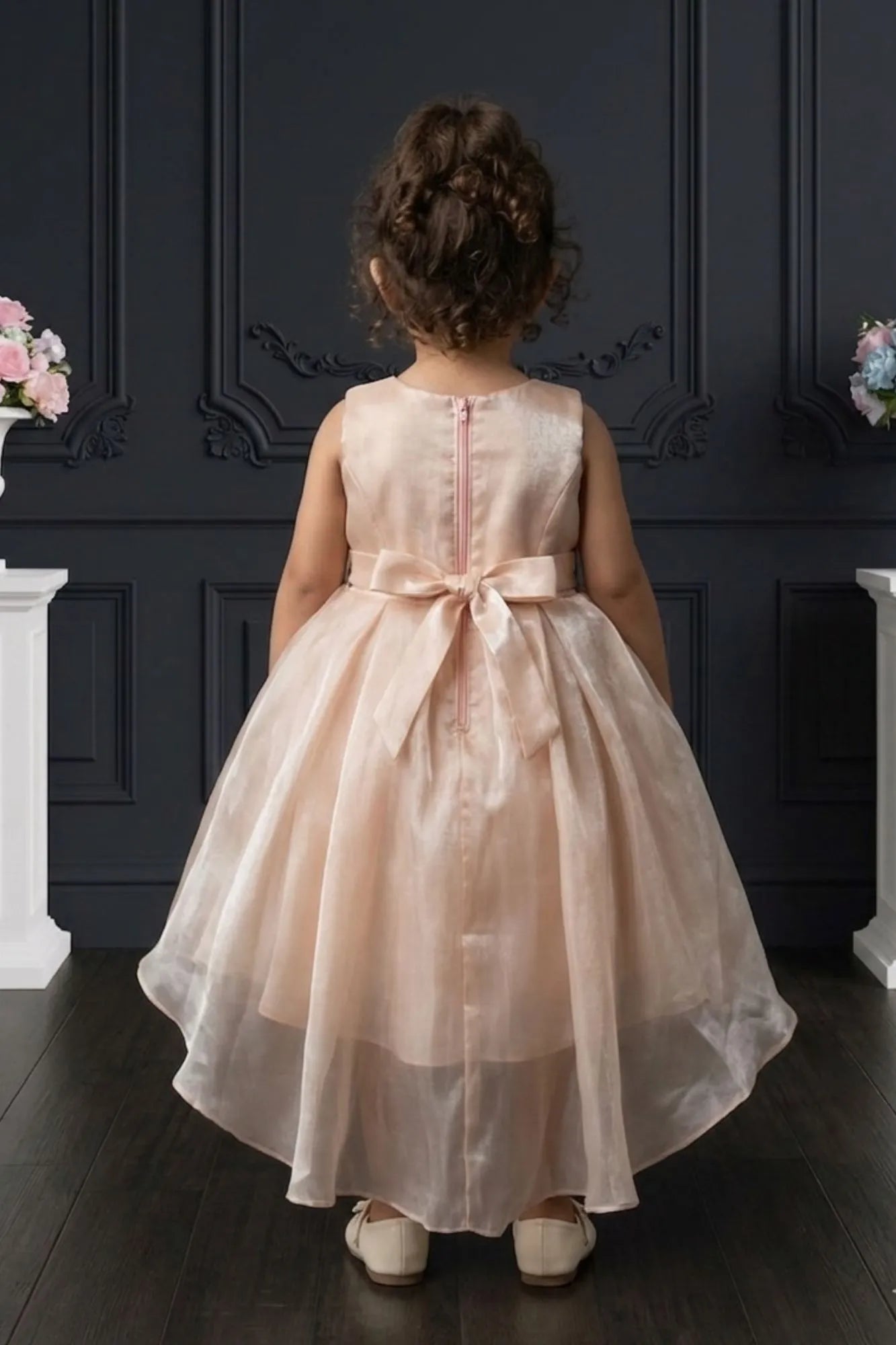 Champagne Blue Floral Party Wear Frock For Baby Girls