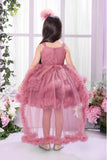 Onion Pink Party Frock with Sequin Bodice And Ruffle Layers For Girls