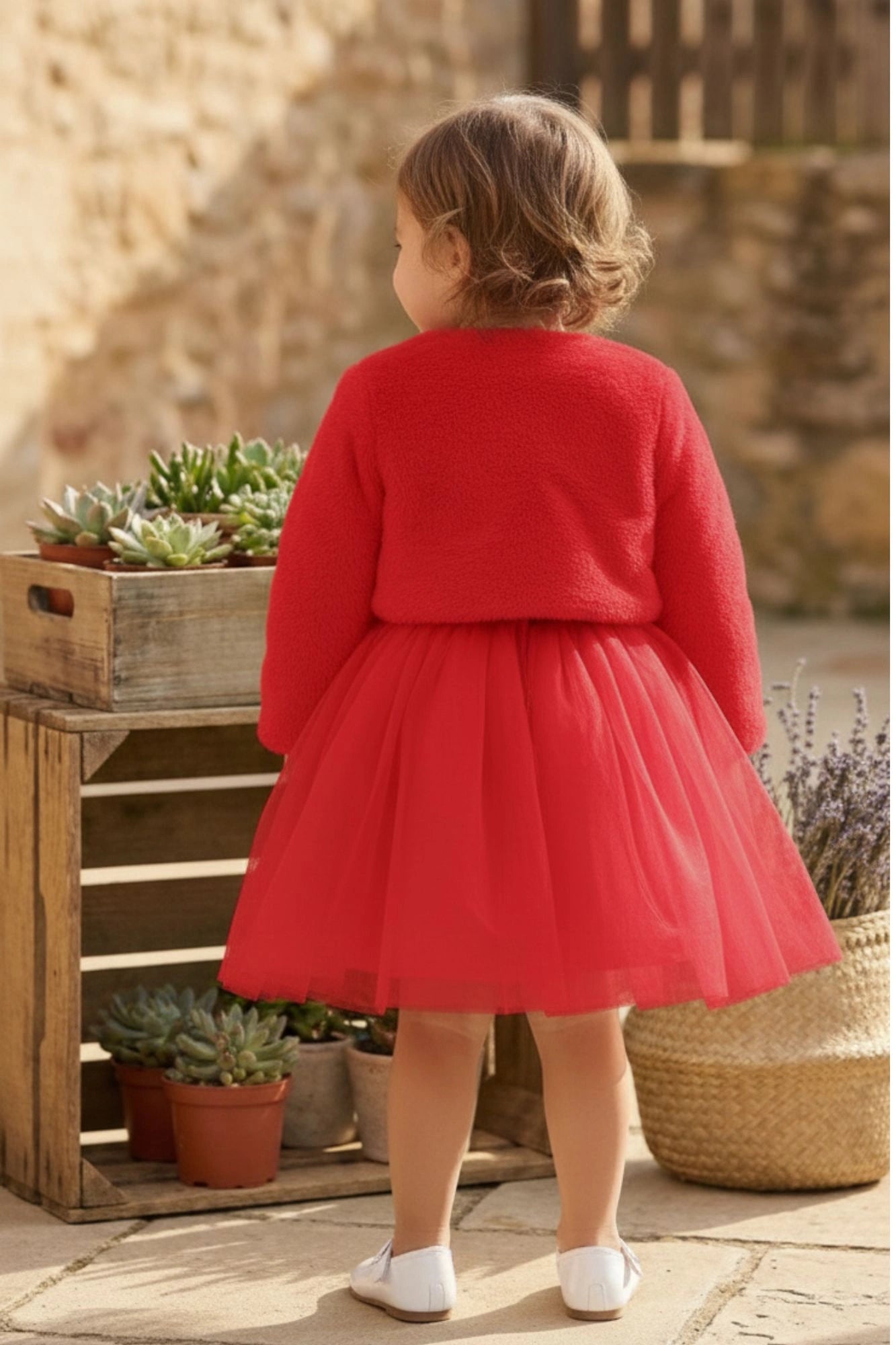 Red Party Wear Frock with Faux Fur Jacket For Girls