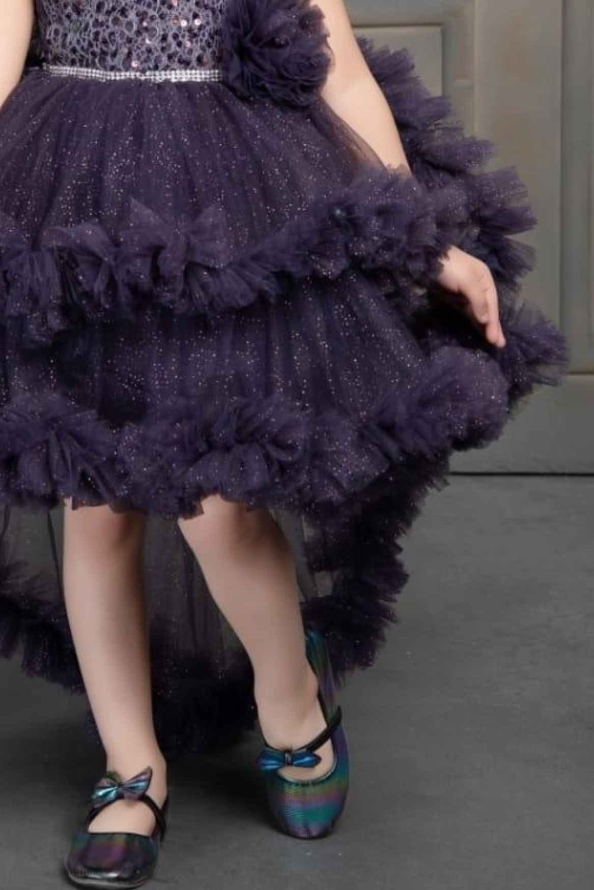 Dark violet Shimmer Ruffle Tailback Frock For Girls