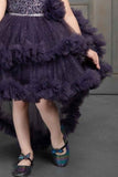 Dark violet Shimmer Ruffle Tailback Frock For Girls