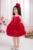 Red Rosette Party Wear Frock for Girls
