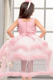 Peach High-Low Party Wear Tulle Frock with Ruffle Layers For Girls