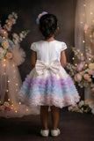 Girls White Rainbow Ruffle Party Frock with Sequin Flare