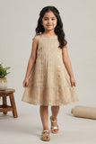 Girls Beige Sleeveless Dress with Pintuck Pleats