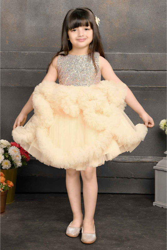 Fone Embellished With Ruffled And Sequin Frock For Girls