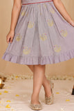 Girls Lilac Swan Embroidered Ruffle Sleeve Flared Dress