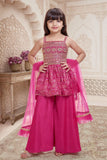 Pink Embroidered Peplum Top Palazzo Set for Girls
