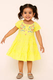 Elegant Yellow Hakoba And Embroidered Frock For Girls