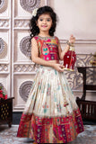 Multicolor Banarasi Silk Pattu Pavadai With Stone Work For Girls