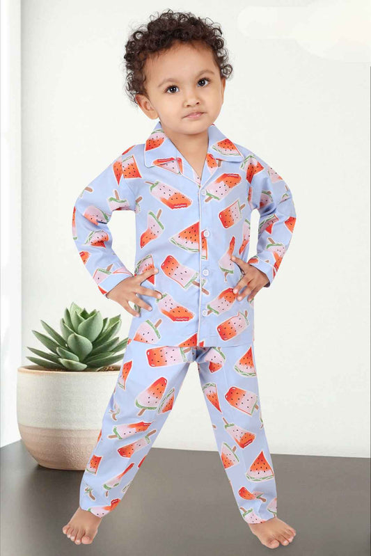 Blue Printed Co Ords Night Suits For Boys