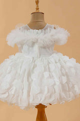 Cream Ruffled And Bow Embellished Frock For Girls