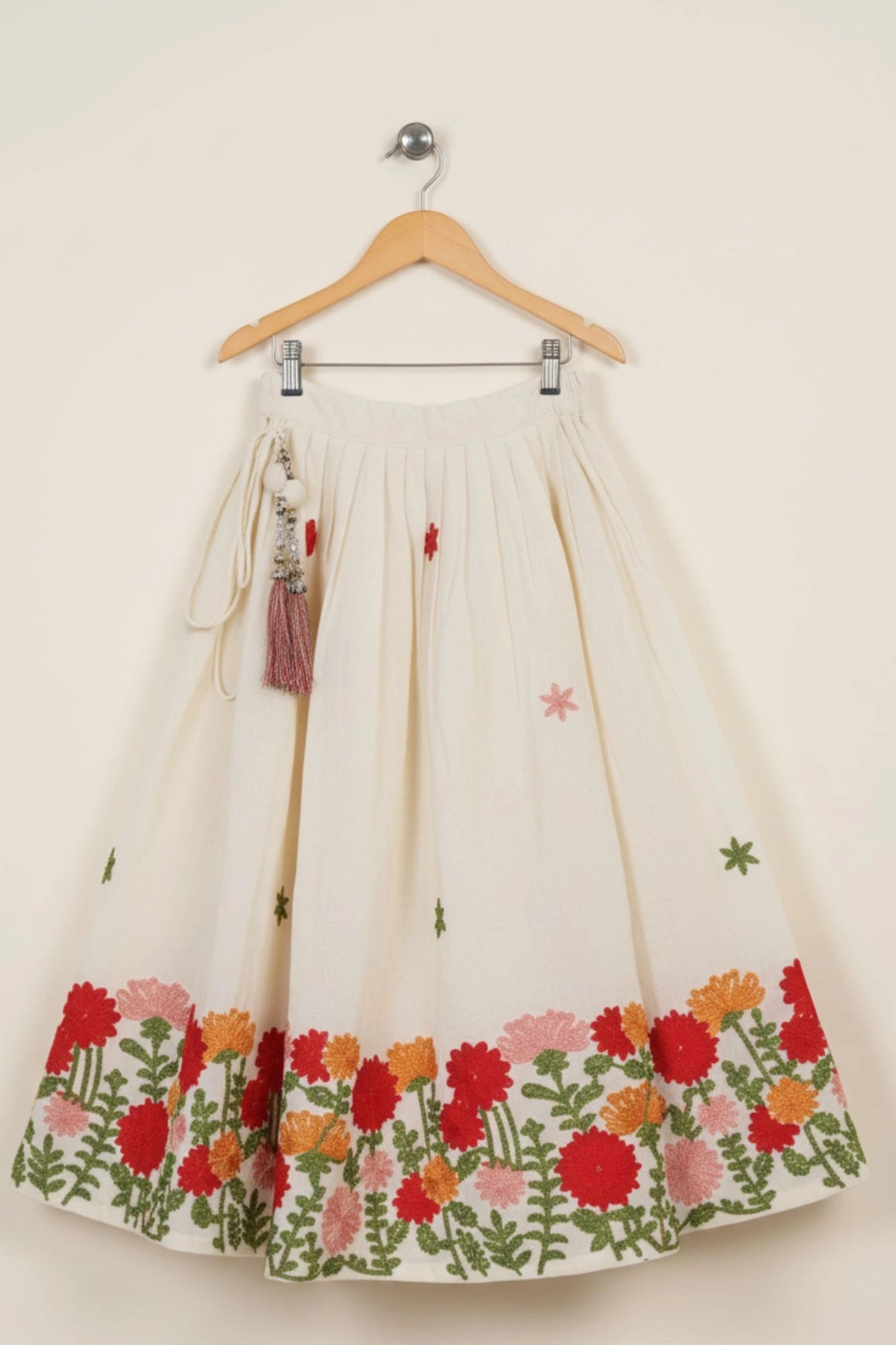 Cream Floral Embroidered Lehenga Choli for Girls