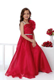 Designer Red Floral Appliqué Party Wear Gown For Girls