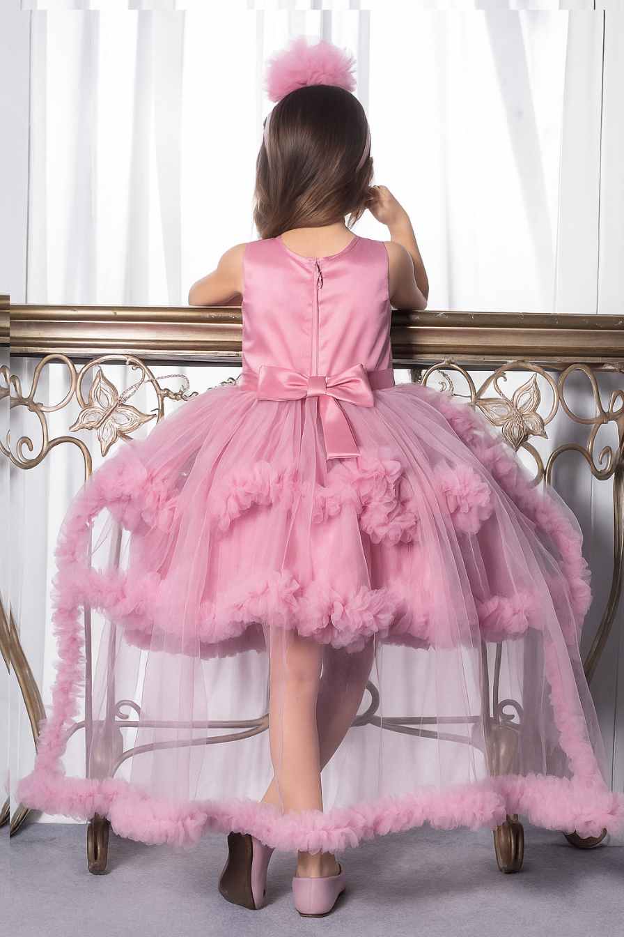 Bold Onion Pink High-Low Partywear Frock for Girls
